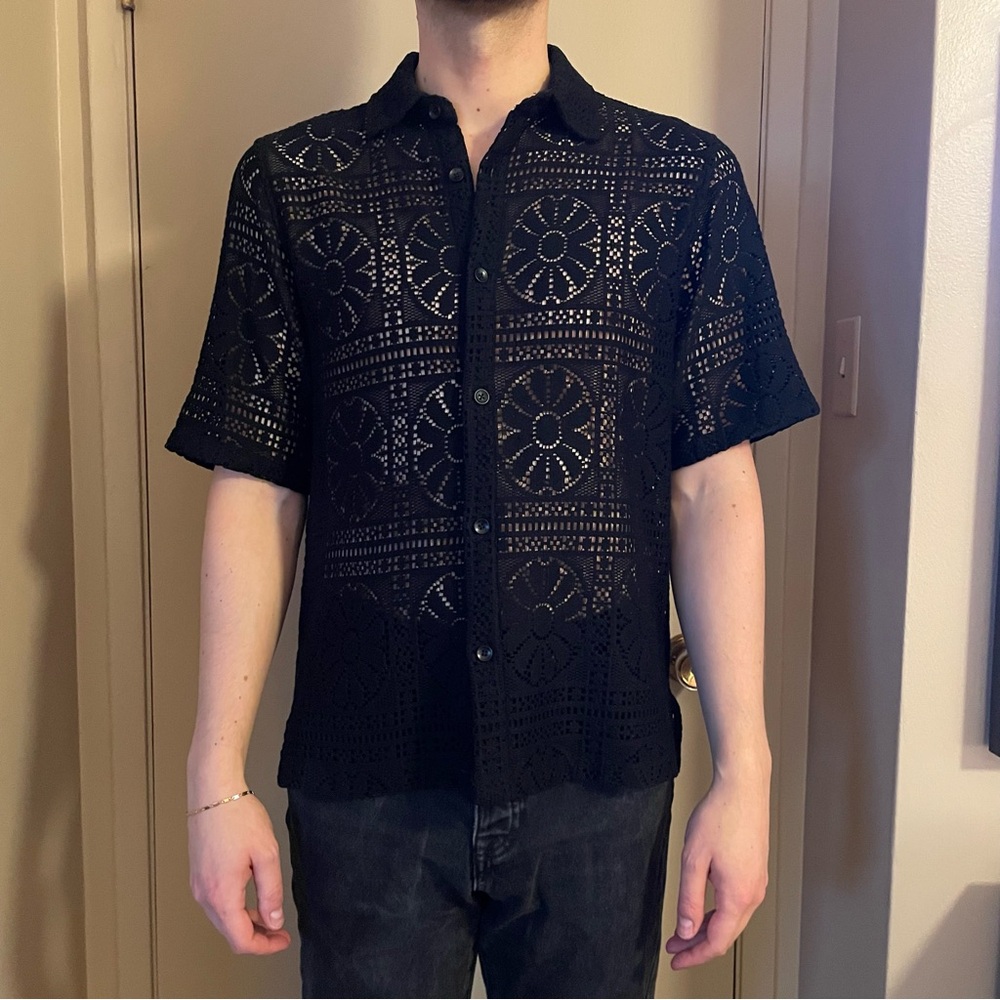 Zara Black Lace Button Down Shirt